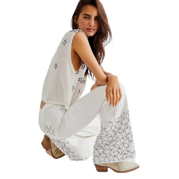 Free People Denim - Free People Womens Jeans Zandra Rhodes Just Float On White Star Flare Pants 25